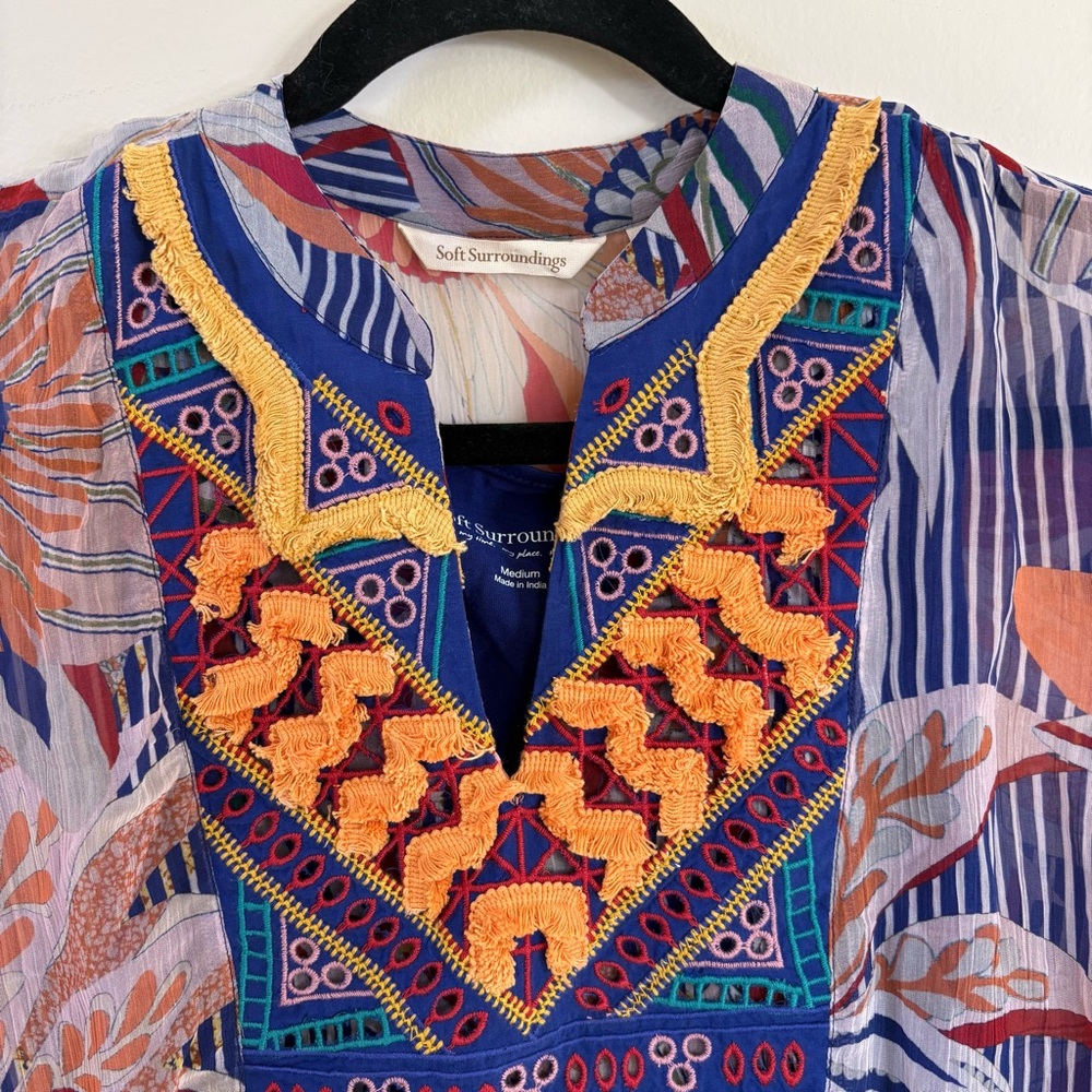 Soft Surroundings Floral Embroidered Resort Beachy Boho Flowy Blouse Top Medium - Picture 2 of 14